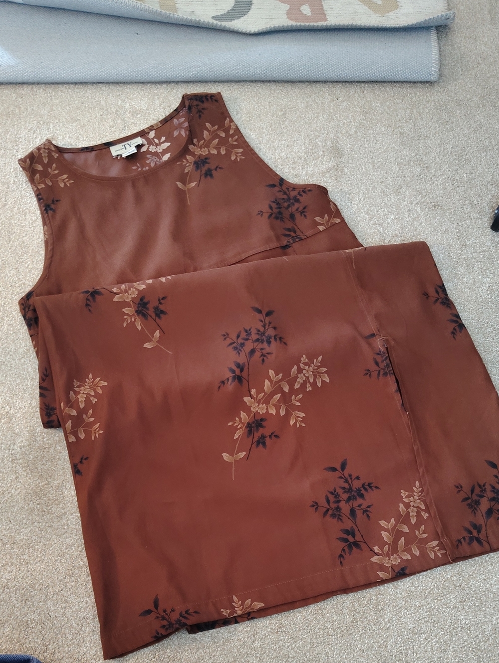 TY Original Wear Rust Chocolate Brown Floral Maxi Dress Size Large